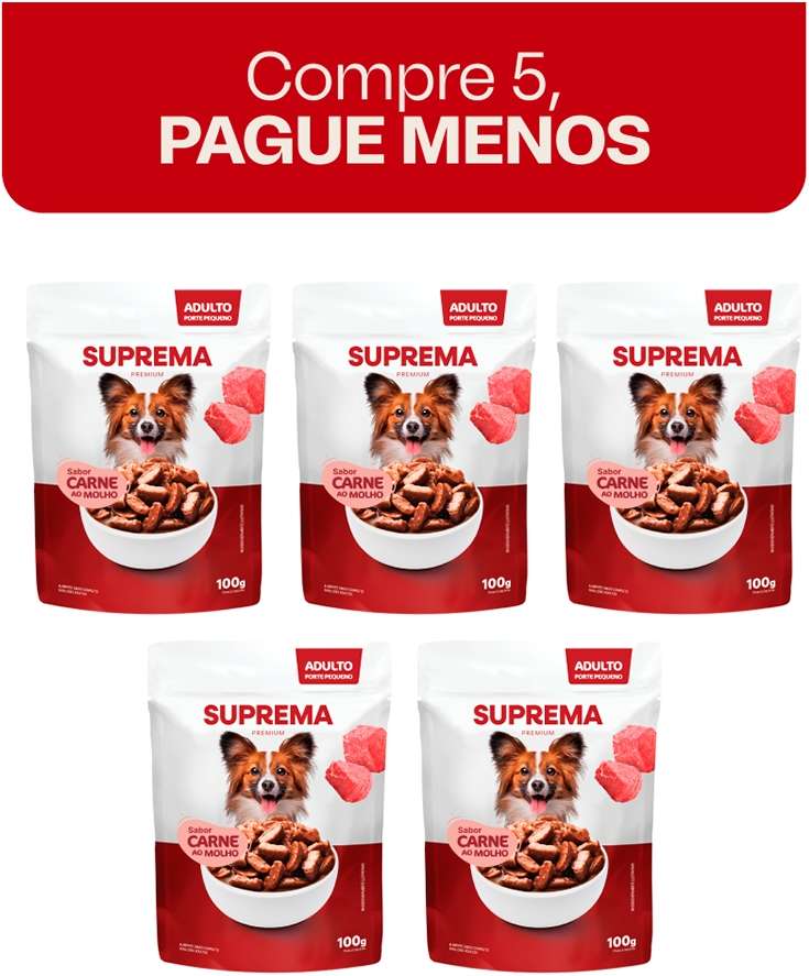 Kit Suprema Ração Úmida Sabor Carne ao Molho para Cães Adultos Raças Pequenas - 500 g (5 Sachês 100 g)