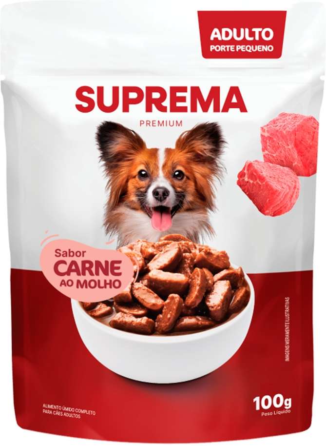 Kit Suprema Ração Úmida Sabor Carne ao Molho para Cães Adultos Raças Pequenas - 500 g (5 Sachês 100 g)