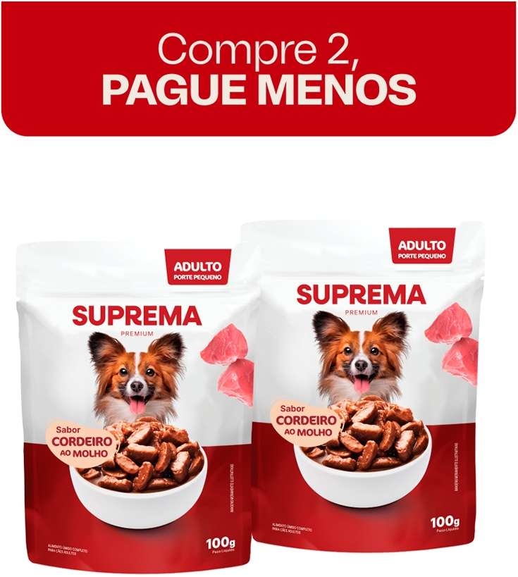 Kit Suprema Ração Úmida Cordeiro ao Molho para Cães Adultos de Raças Pequenas - 200 g (2 Sachês 100 g)
