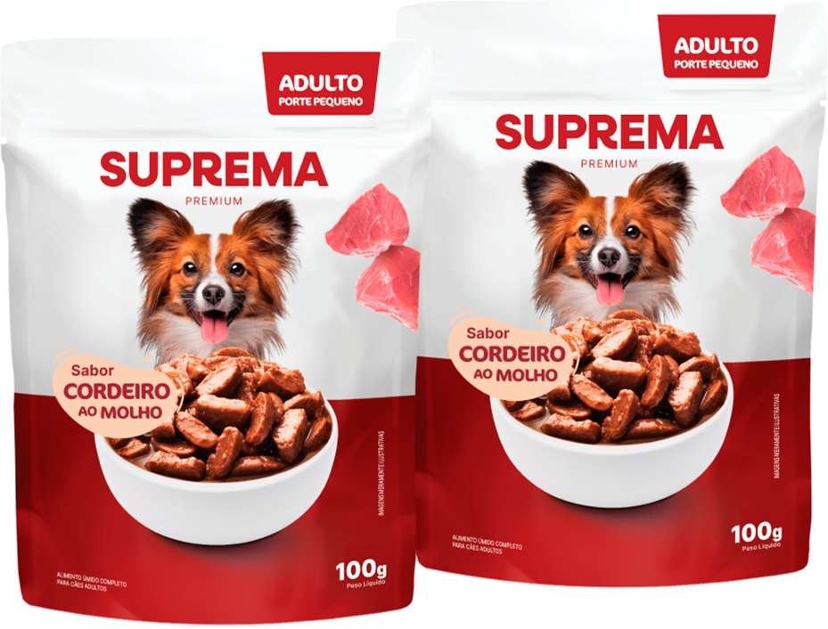 Kit Suprema Ração Úmida Cordeiro ao Molho para Cães Adultos de Raças Pequenas - 200 g (2 Sachês 100 g)