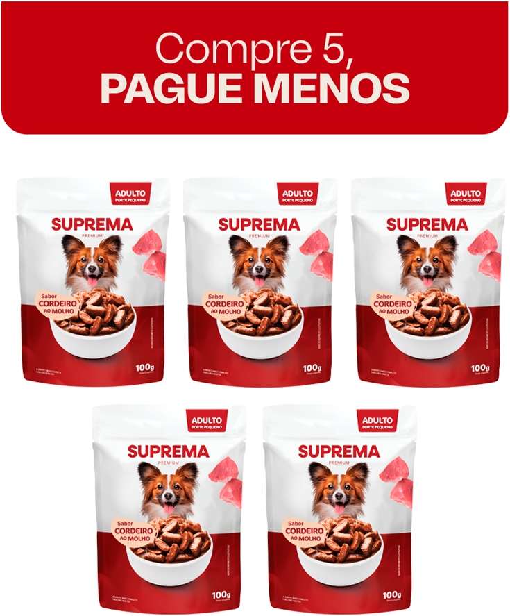 Kit Suprema Ração Úmida Sabor Cordeiro ao Molho para Cães Adultos Raças Pequenas - 500 g (5 Sachês 100 g)