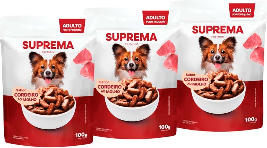 Kit Suprema Ração Úmida Sabor Cordeiro ao Molho para Cães Adultos Raças Pequenas - 300 g (3 Sachês 100 g)