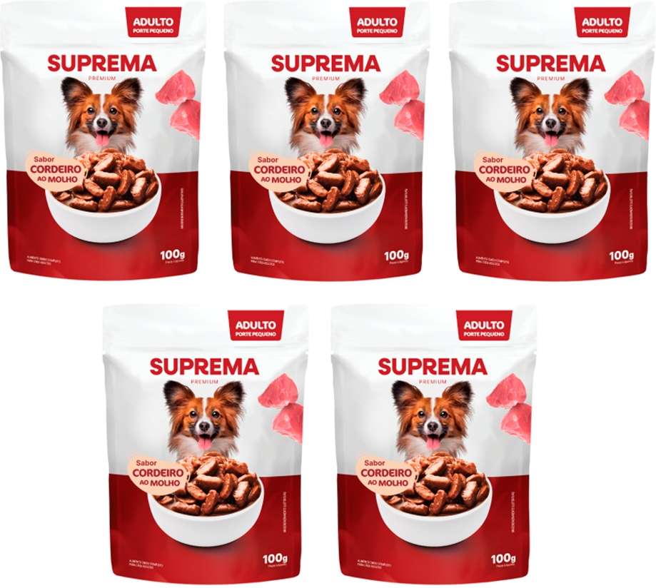 Kit Suprema Ração Úmida Sabor Cordeiro ao Molho para Cães Adultos Raças Pequenas - 500 g (5 Sachês 100 g)