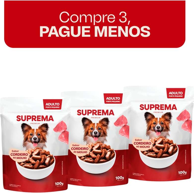 Kit Suprema Ração Úmida Sabor Cordeiro ao Molho para Cães Adultos Raças Pequenas - 300 g (3 Sachês 100 g)