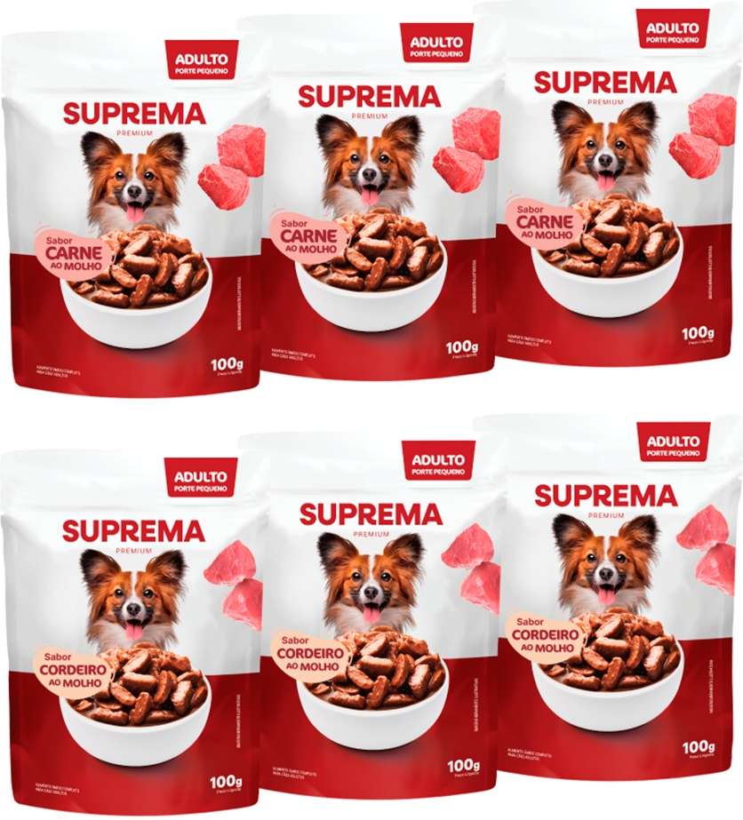 Kit Suprema Ração Úmida Sabor Carne ao Molho e Cordeiro ao Molho para Cães Adultos - 600 g