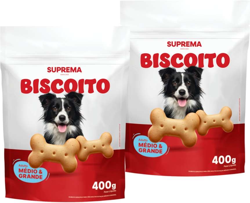 Kit Suprema Biscoito para Cães Adultos Porte Médio e Grande - 800 g (2 Pacotes 400 g)