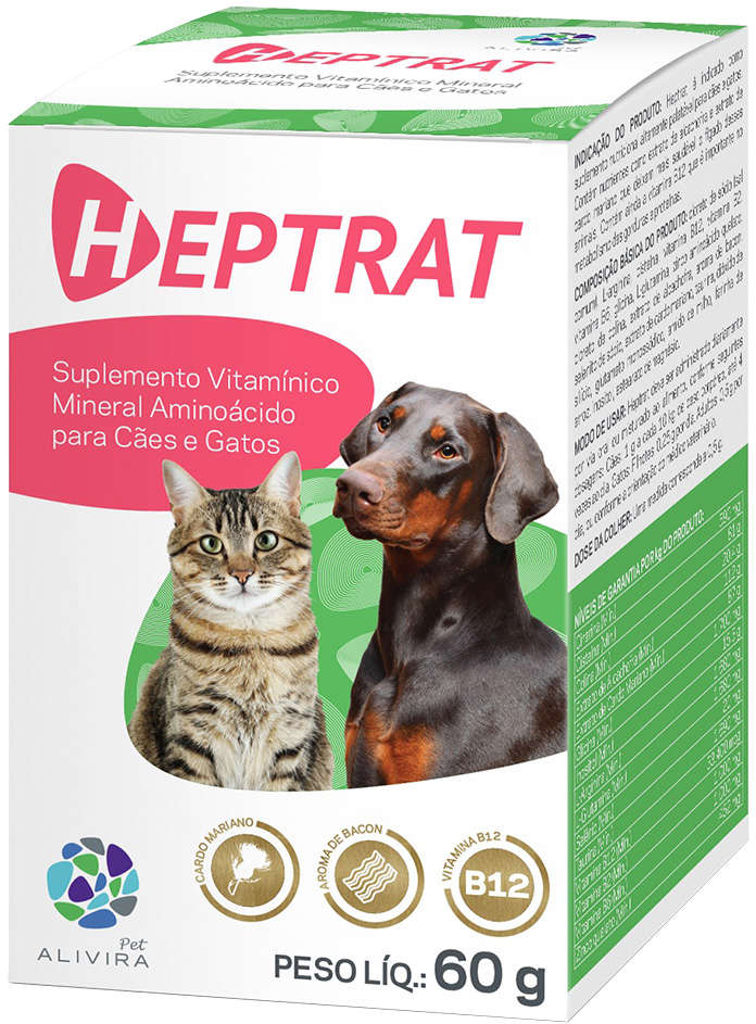 Suplemento Vitamínico Mineral Aminoácido Heptrat para Cães e Gatos - 60 g