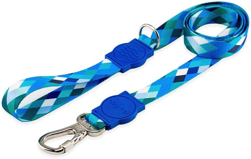 Kit Guia Premium + Peitoral Antipuxão Dog Trip Brasil Quadriculada Azul para Cães - Tam. G