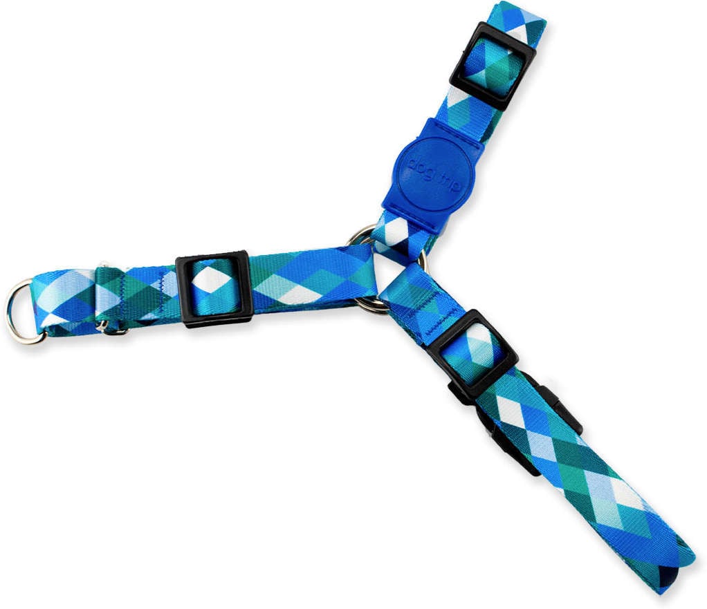 Kit Guia Premium + Peitoral Antipuxão Dog Trip Brasil Quadriculada Azul para Cães - Tam. G