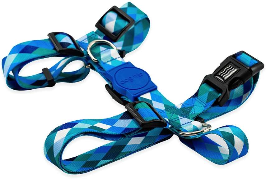 Kit Guia Premium + Peitoral H Dog Trip Brasil Quadriculada Azul para Cães - Tam. G