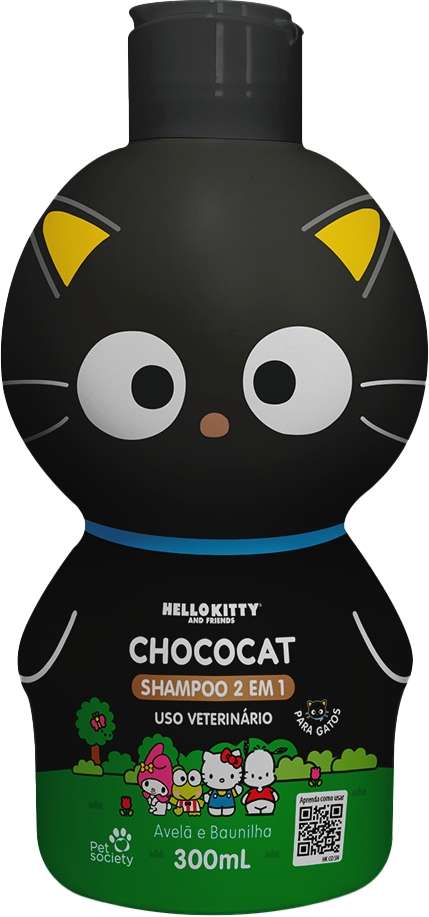 Shampoo 2 em 1 Pet Society Hello Kitty Chococat Avelã e Baunilha - 300 mL