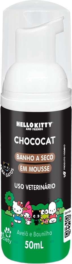 Banho a Seco em Mousse Pet Society Hello Kitty Chococat Avelã e Baunilha - 50 mL