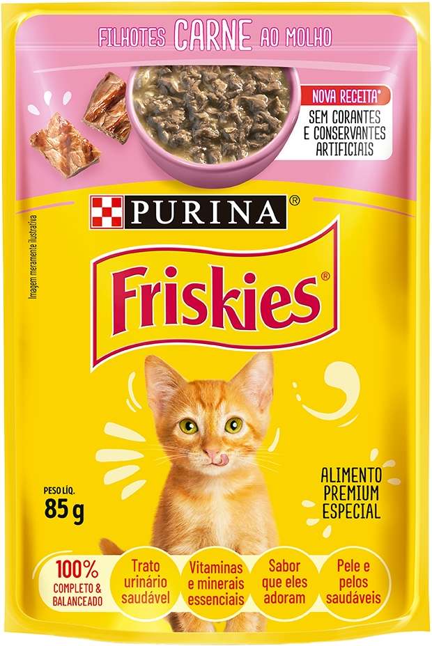 Ração Úmida Nestlé Purina Friskies Sachê Carne ao Molho para Gatos Filhotes - 85 g