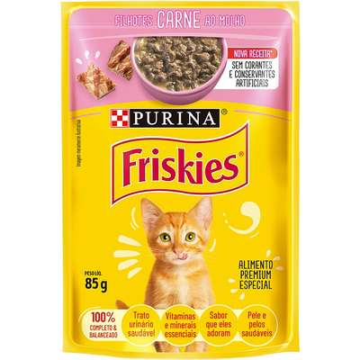 Ração Úmida Nestlé Purina Friskies Sachê Carne ao Molho para Gatos Filhotes