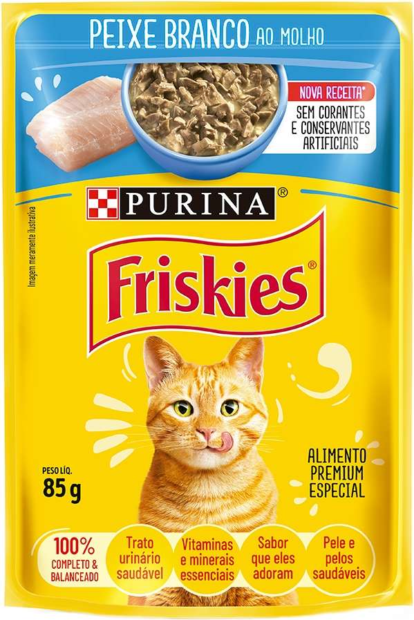 Ração Úmida Nestlé Purina Friskies Peixe Branco ao Molho para Gatos Adultos - 85 g
