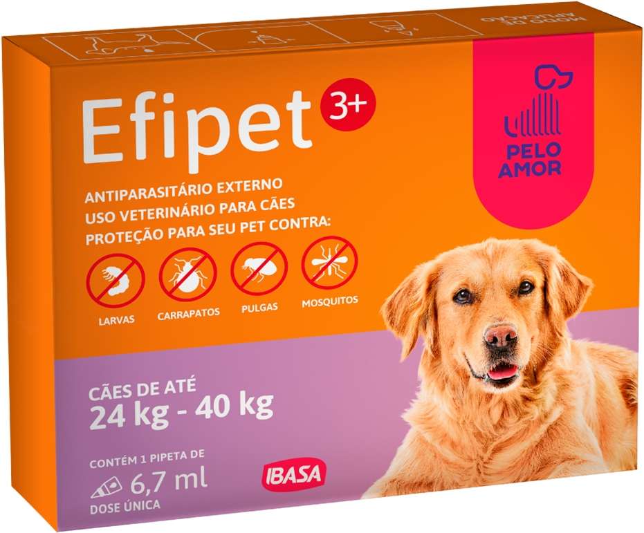 Antiparasitário Externo Ibasa Efipet para Cães de 24Kg á 40Kg - 1 Pipeta