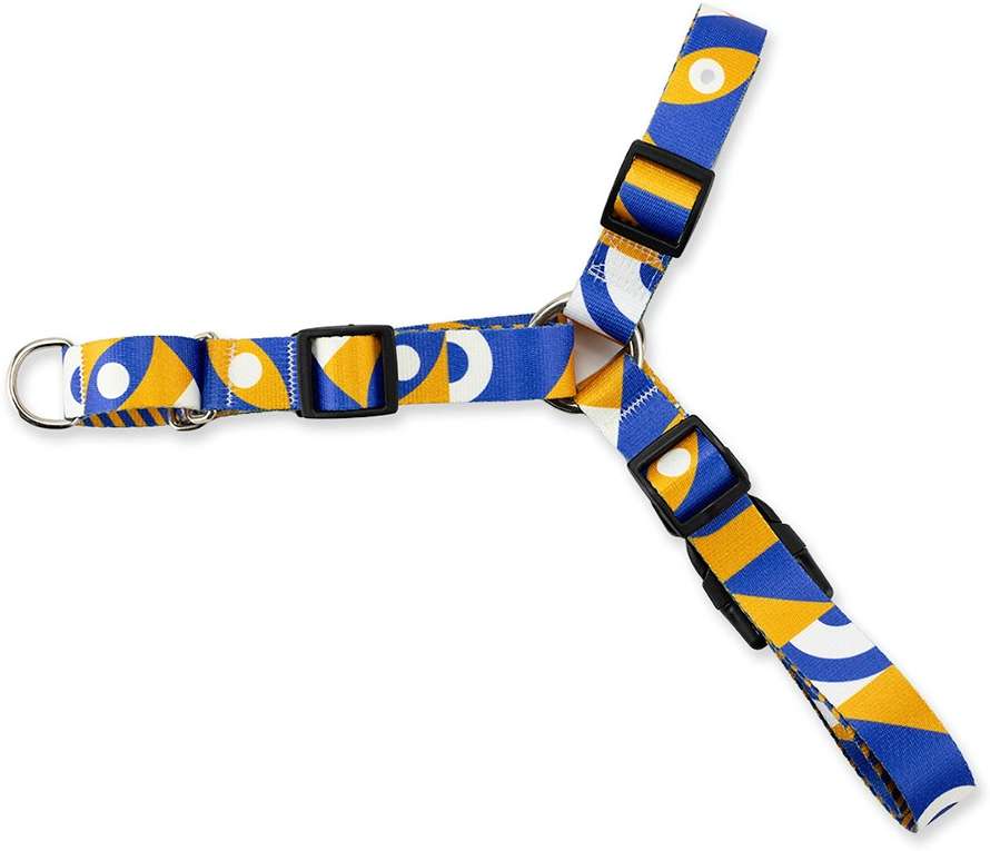 Kit Guia + Peitoral Antipuxão Basic Pet Amarelo e Azul Moss para Cães - Tam. P