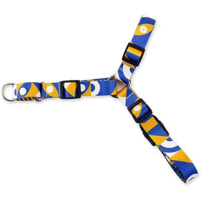 Kit Guia + Peitoral Antipuxão Basic Pet Amarelo e Azul Moss para Cães