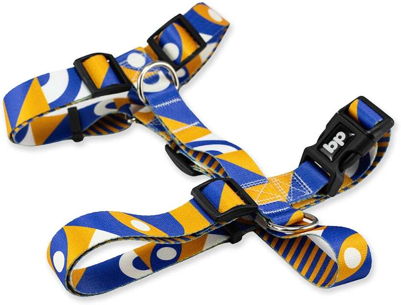 Kit Guia + Peitoral H Basic Pet Amarelo e Azul Moss para Cães - Tam. M
