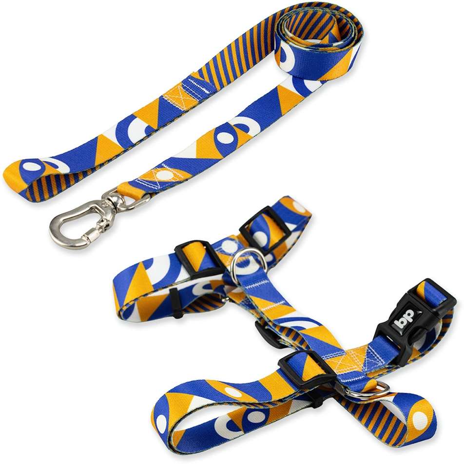 Kit Guia + Peitoral H Basic Pet Amarelo e Azul Moss para Cães - Tam. M