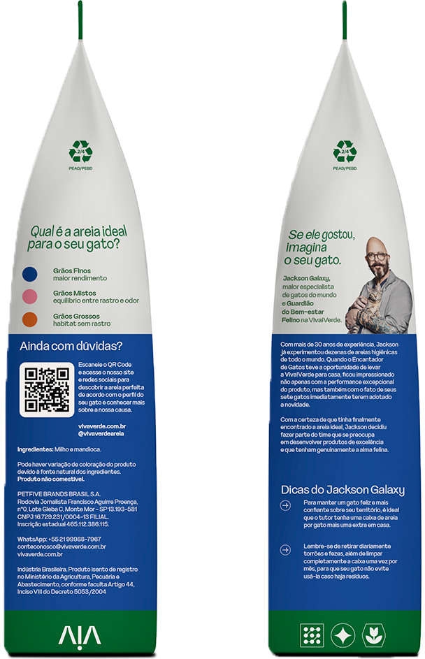 Areia Higiênica Viva Verde Grãos Finos para Gatos - 4Kg