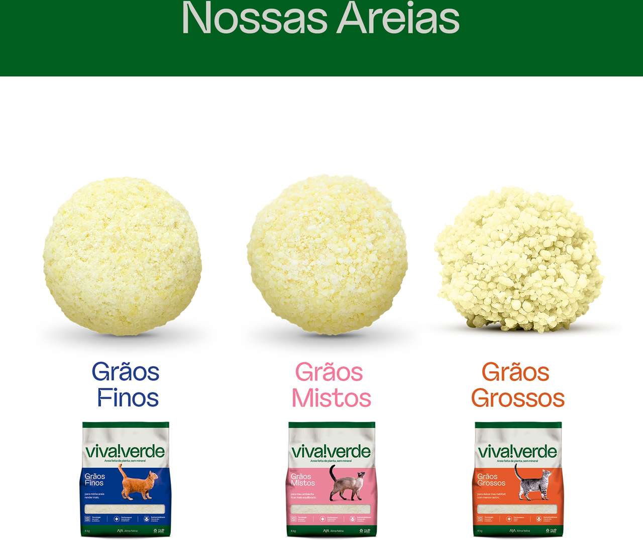Areia Higiênica Viva Verde Grãos Finos para Gatos - 4Kg