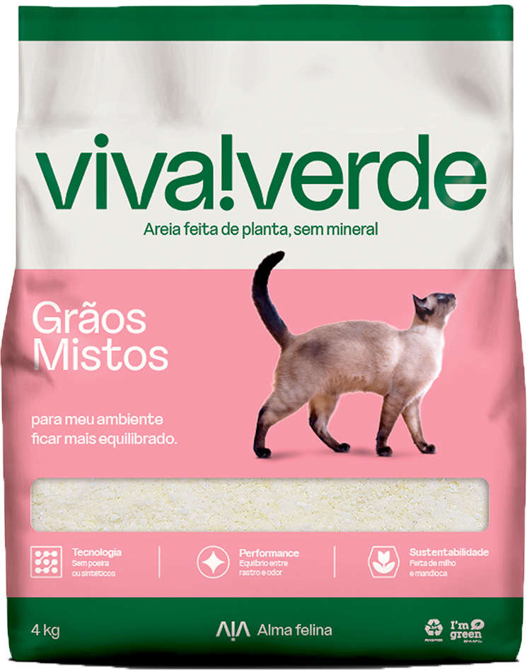 Areia Higiênica Viva Verde Grãos Mistos para Gatos - 4Kg