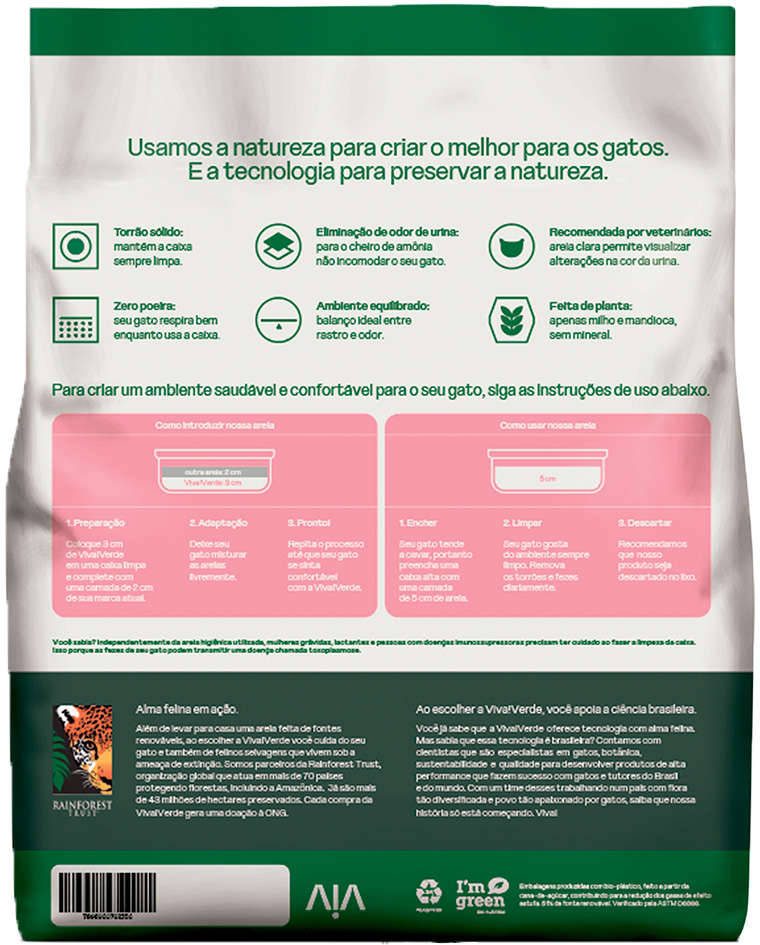 Areia Higiênica Viva Verde Grãos Mistos para Gatos - 4Kg