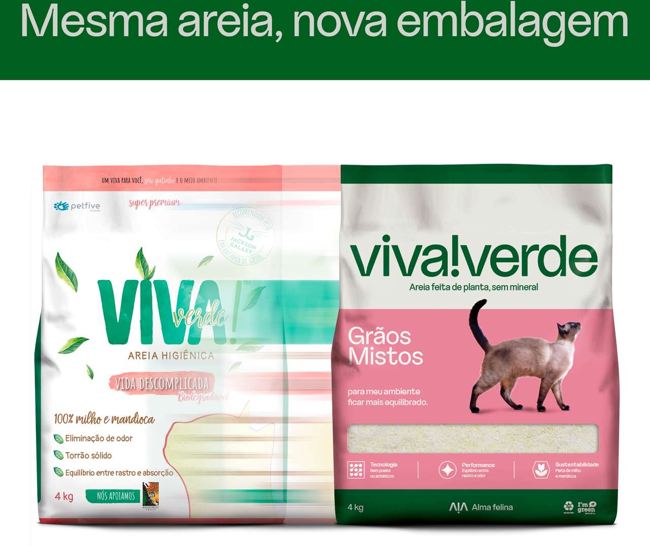 Areia Higiênica Viva Verde Grãos Mistos para Gatos - 10Kg