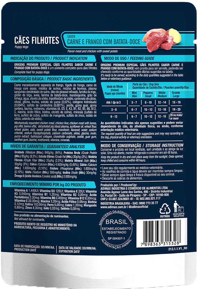 Ração Úmida Origens Carne e Frango para Cães Filhotes - 85 g