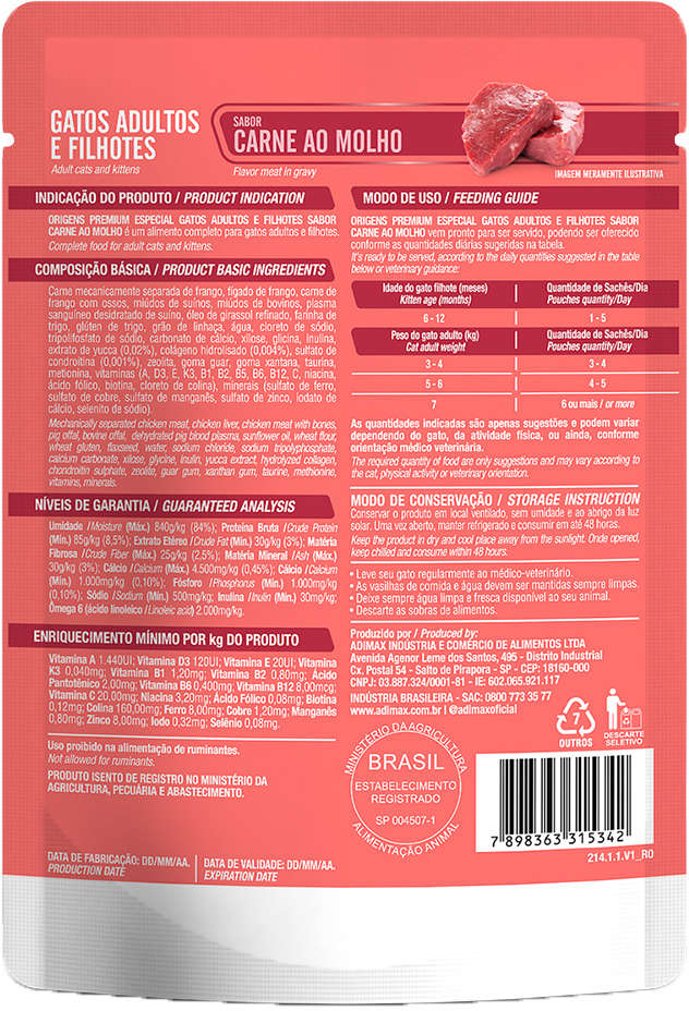Ração Úmida Origens Carne ao Molho para Gatos - 85 g