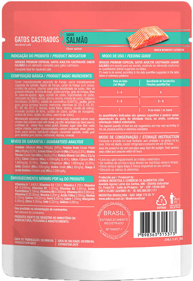 Ração Úmida Origens Salmão para Gatos Castrados - 85 g