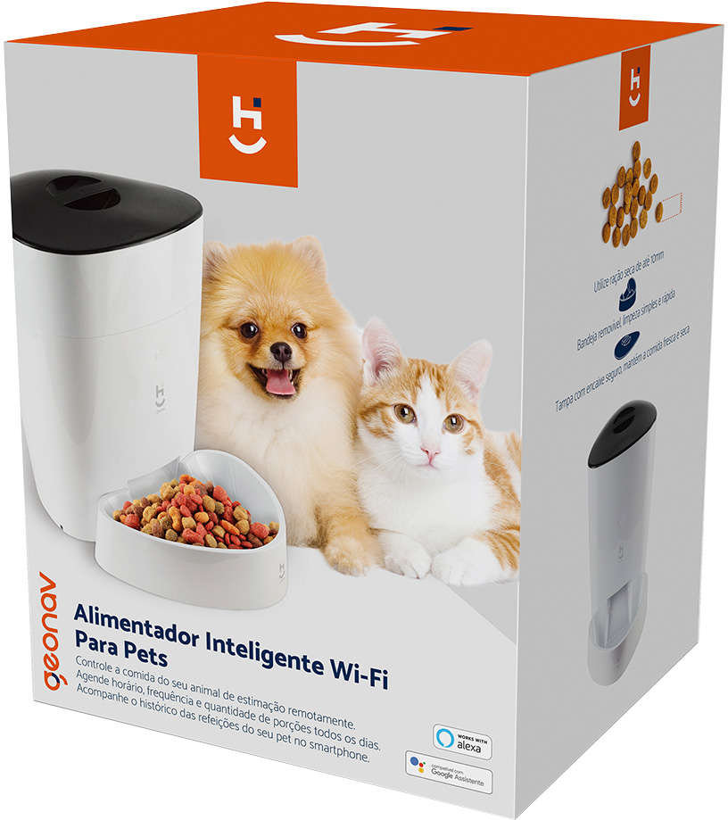Alimentador Automático Inteligente Geonav Wi-fi para Cães Pequenos e Gatos - Tam. Único