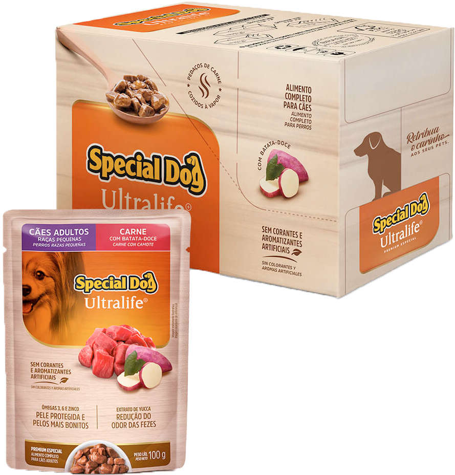 Kit Ração Úmida Special Dog Sachê Carne para Cães Raças Pequenas - 12 Unidades