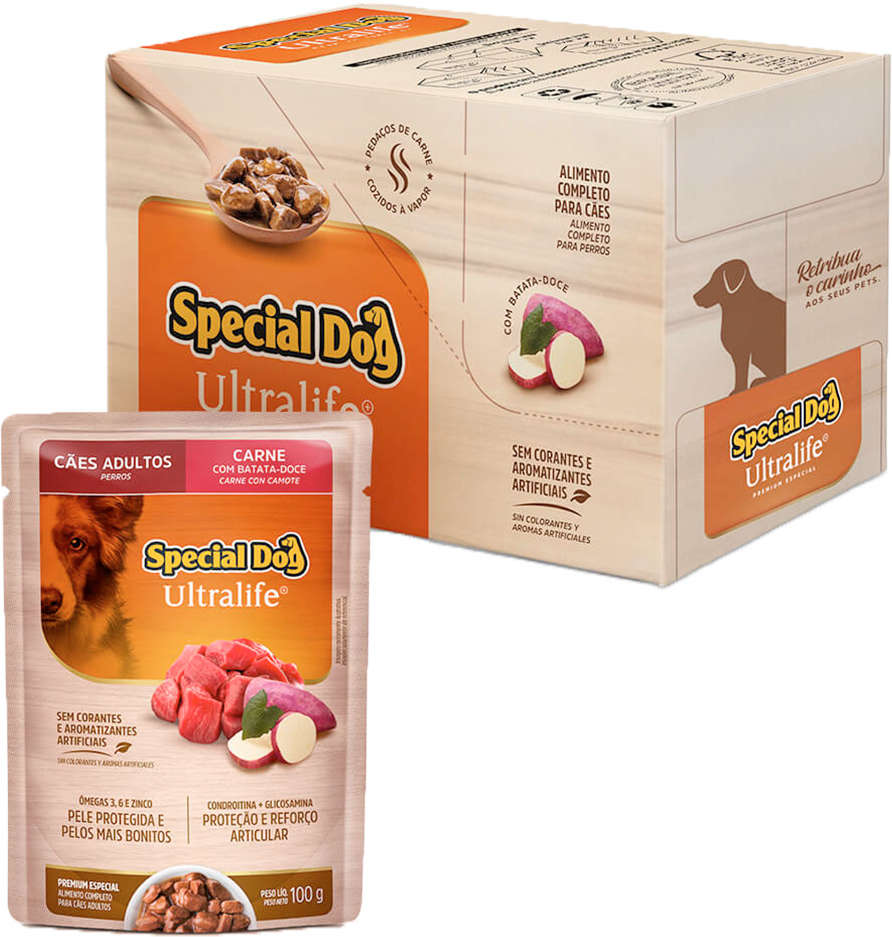 Kit Ração Úmida Special Dog Sachê Carne para Cães Adultos - 12 Unidades