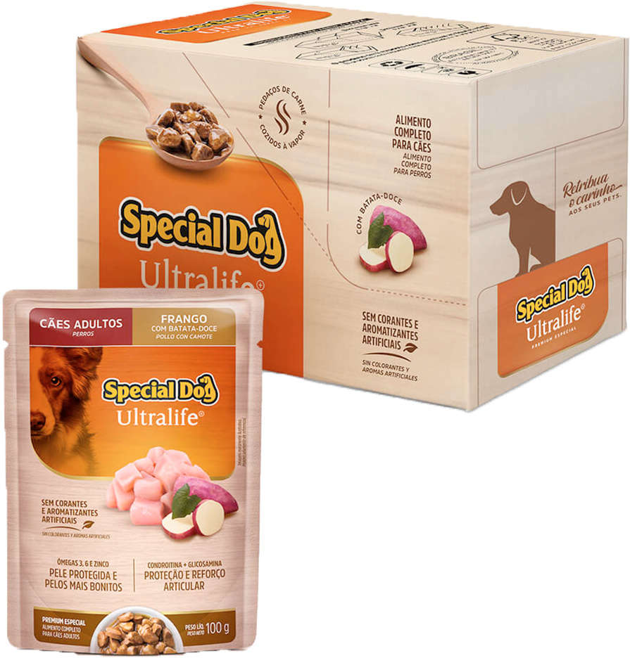 Kit Ração Úmida Special Dog Sachê Frango para Cães Adultos - 12 Unidades