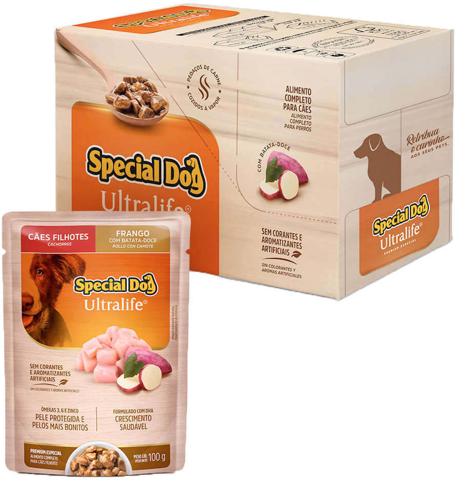 Kit Ração Úmida Special Dog Sachê Frango para Cães Filhotes - 12 Unidades