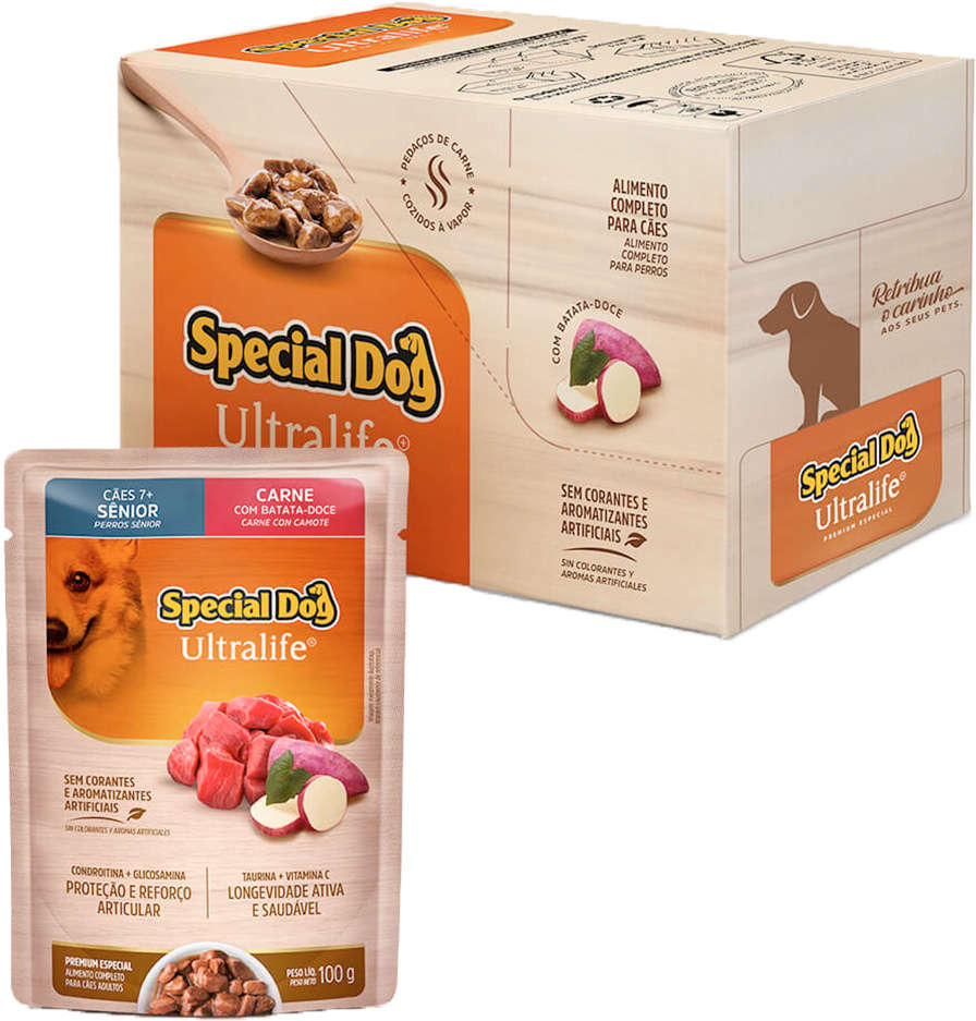 Kit Ração Úmida Special Dog Sachê Carne para Cães Sênior - 12 Unidades