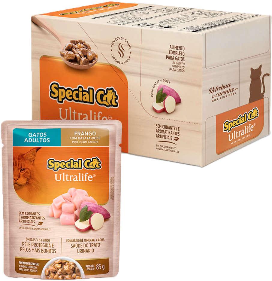 Kit Ração Úmida Special Cat Sachê Frango para Gatos Adultos - 12 Unidades