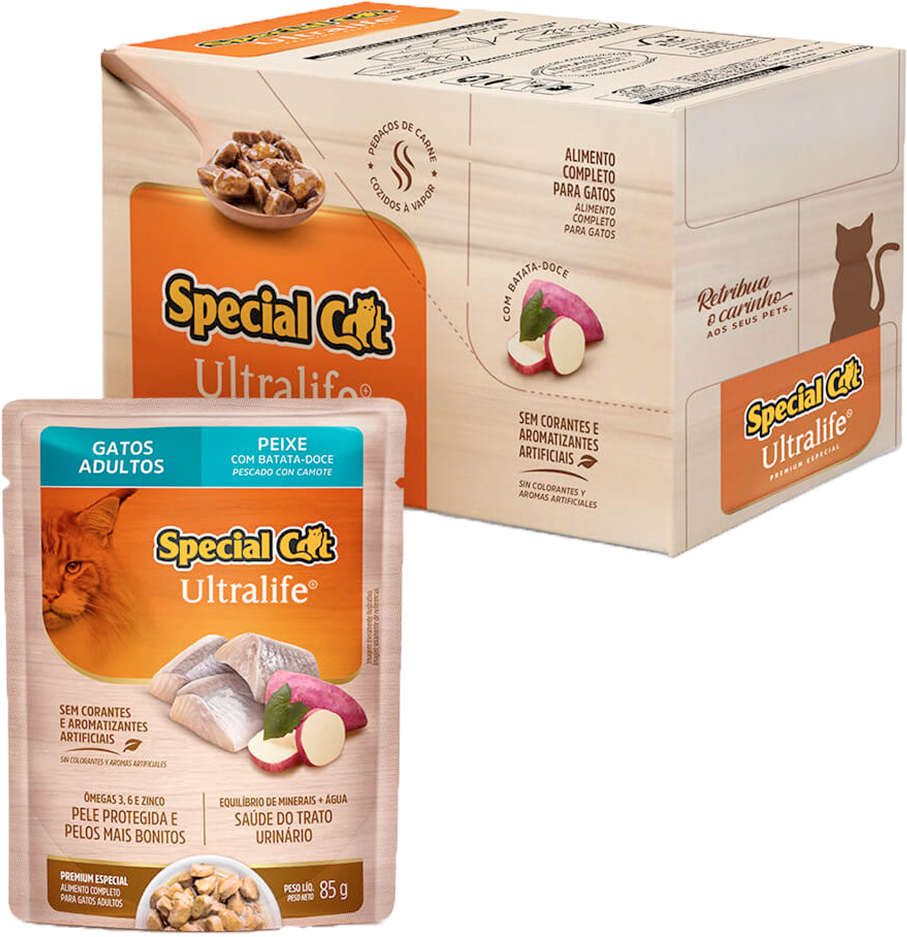 Kit Ração Úmida Special Cat Sachê Peixe para Gatos Adultos - 12 Unidades