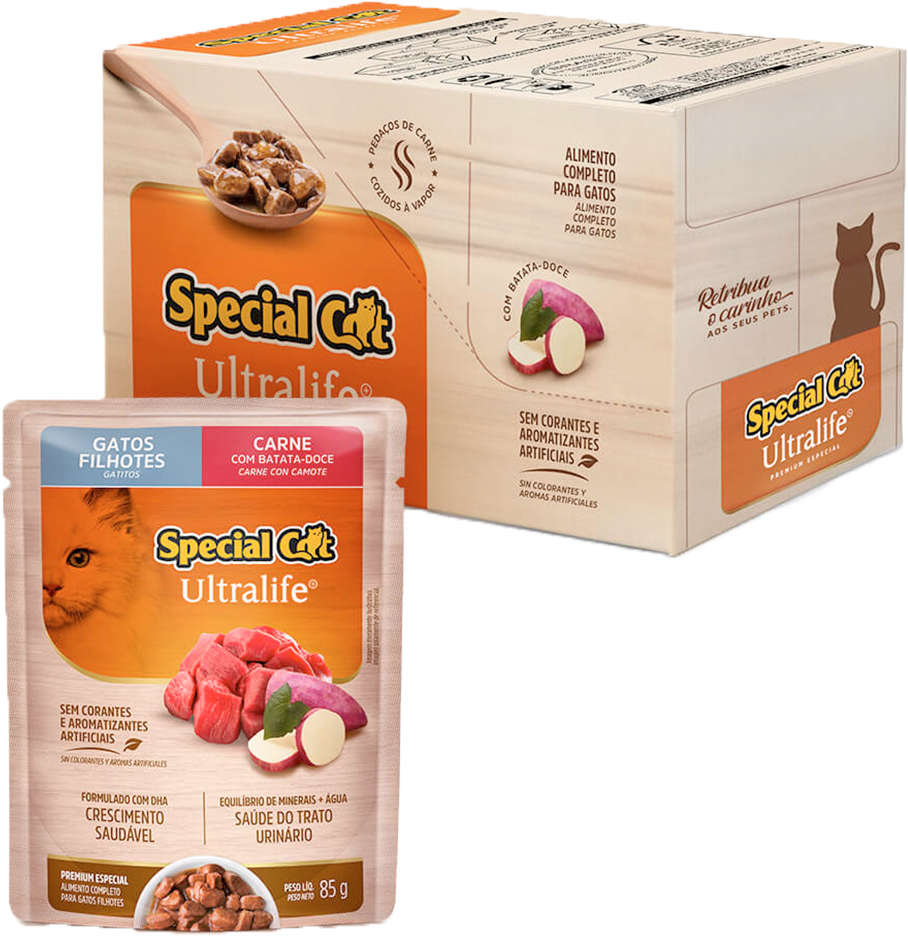 Kit Ração Úmida Special Cat Sachê Carne para Gatos Filhotes - 12 Unidades