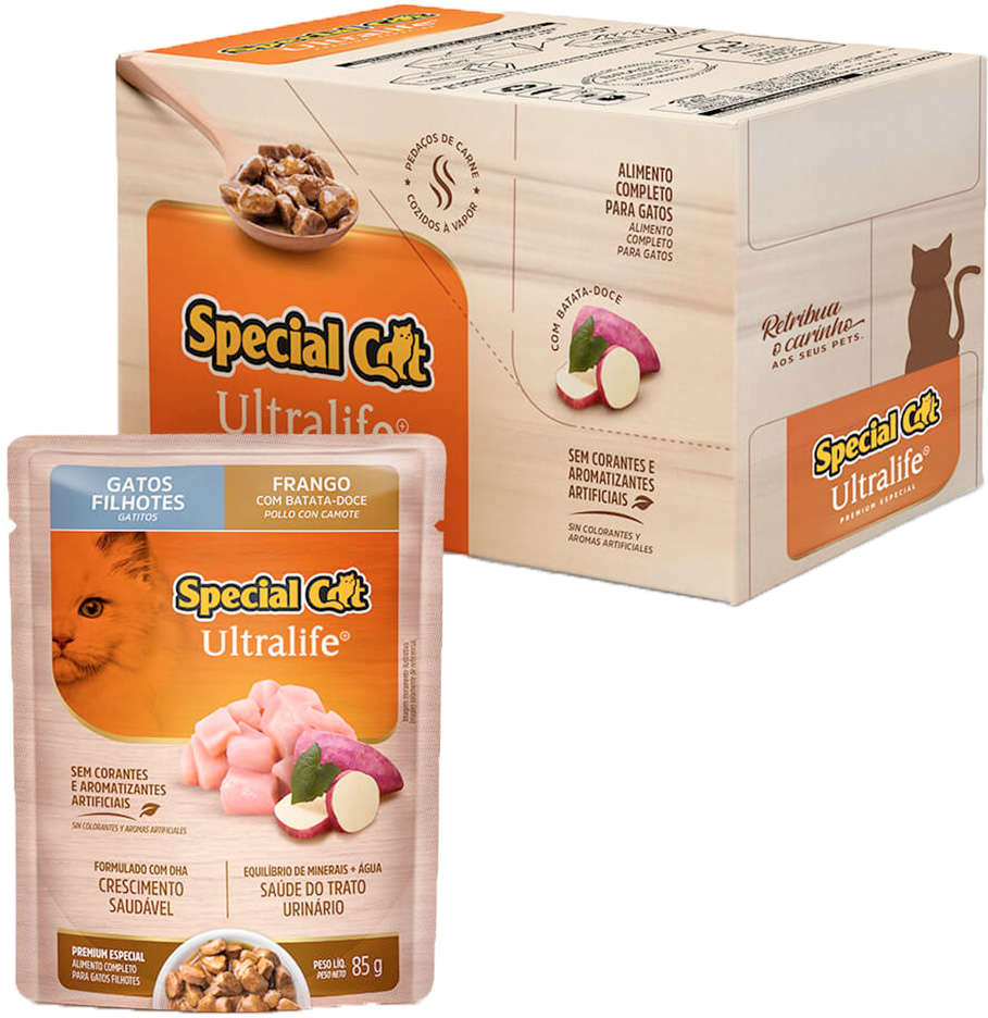 Kit Ração Úmida Special Cat Sachê Frango para Gatos Filhotes - 12 Unidades