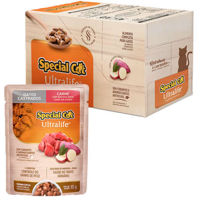 Ração Úmida Special Cat Sachê Carne para Gatos Castrados