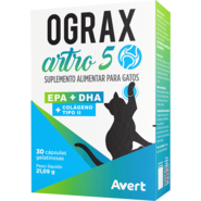 Suplemento Alimentar Avert Ograx Artro 5 para Gatos - 30 Cápsulas