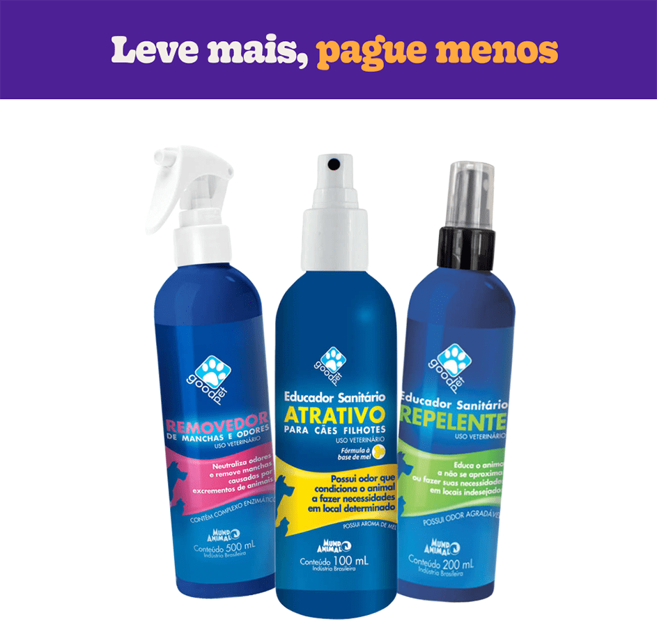 Kit Mundo Animal Good Pet Educador Sanitário, Removedor de Manchas e Odores e Repelente Educador Sanitário - KIT