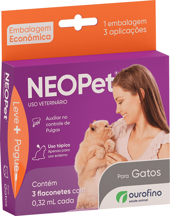 Antipulgas Neopet 40 mg para Gatos até 8Kg - 3 Pipetas