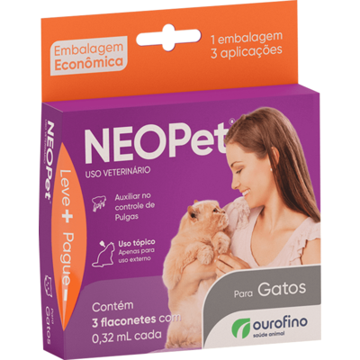 Antipulgas Ouro Fino Neopet 0,32 mL para Gatos até 8 Kg - 3 Pipetas
