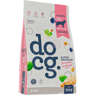 Ração Seca Doc.g Super Premium Fórmula Natural Frango com Batata Doce para Cães Filhotes Porte Médio e Grande - 2,5 Kg
