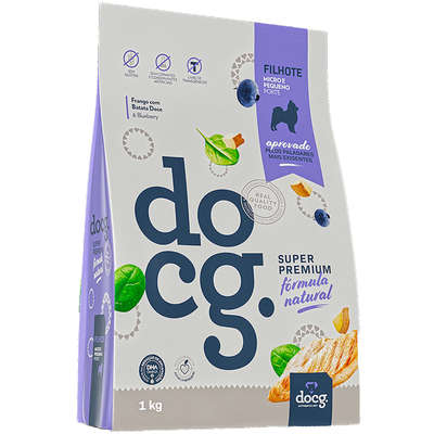 Ração Seca Doc.g Super Premium Fórmula Natural Frango com Batata Doce para Cães Filhotes Porte Micro e Pequeno - 1 Kg
