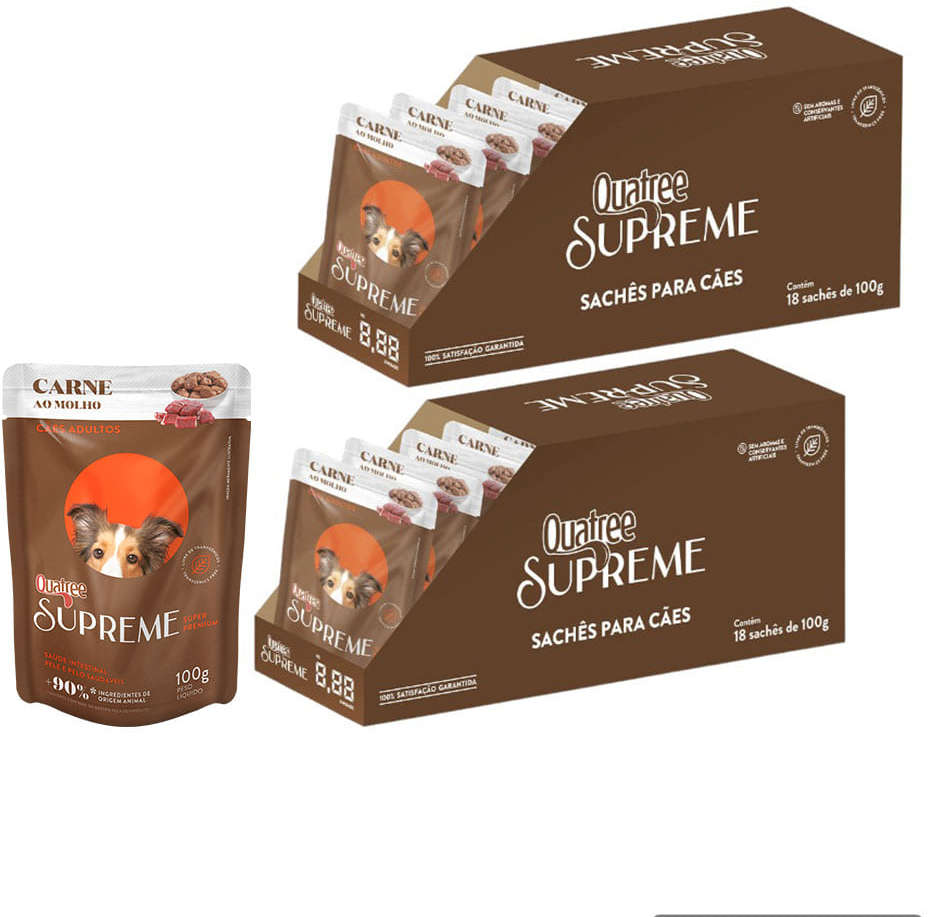 Kit Ração Úmida Quatree Supreme Carne para Cães Adultos - 36 Unidades